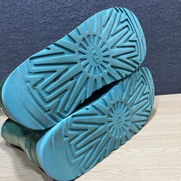 UGG Classic Clear Mini Winter Boots Rain Teal Blue Pull On Womens Size 10 - Picture 6 of 10